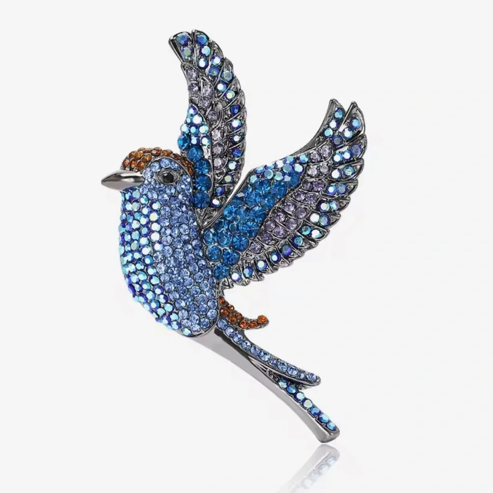 Royal Blue Bird Crystal Brooch
